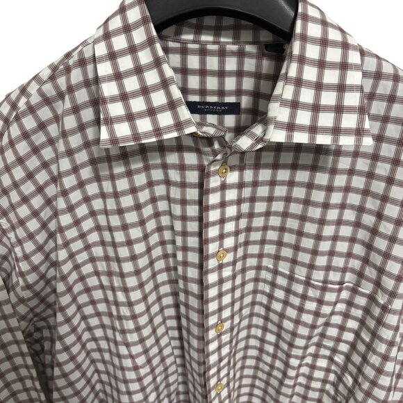 Burberry London Dress Shirt Men’s Size XL White Maroon Check Cotton - Picture 5 of 6